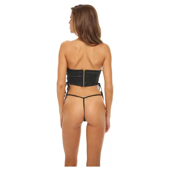 Bombshell - corsé corto con tanga - estampado leopardo - negro