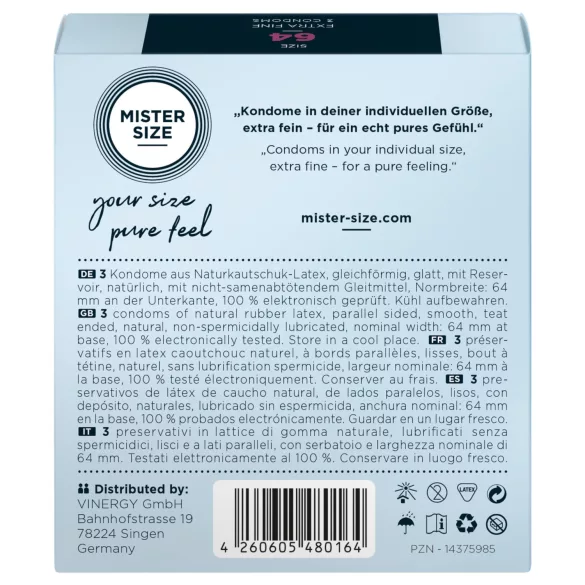 Mister Size - preservativo extrafino - 64mm - paquete de 3