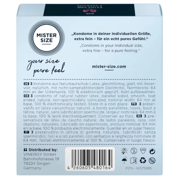 Mister Size - preservativo extrafino - 64mm - paquete de 3