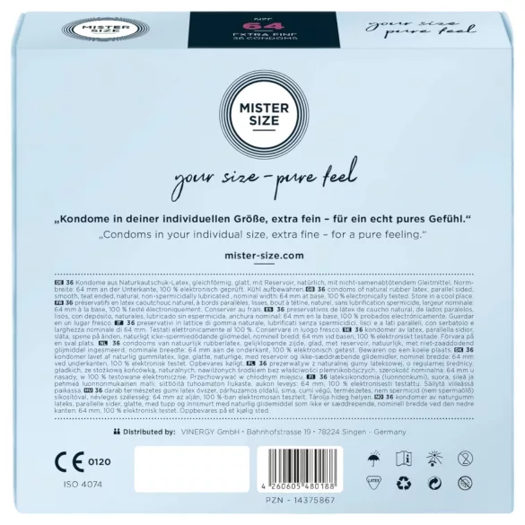 Mister Size - preservativo fino - 64 mm - caja 36 unidades