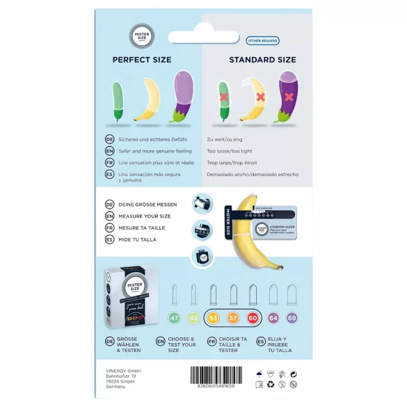 Mister Size - Preservativo kit de prueba con medidor pene - 3 unidades