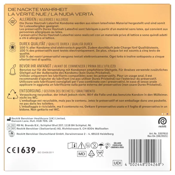 Durex Hautnah - preservativos sin látex (30 uds.)