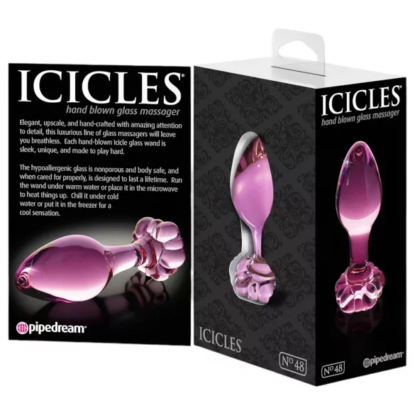 Icicles No. 48 - plug anal de vidrio con flores - color rosa