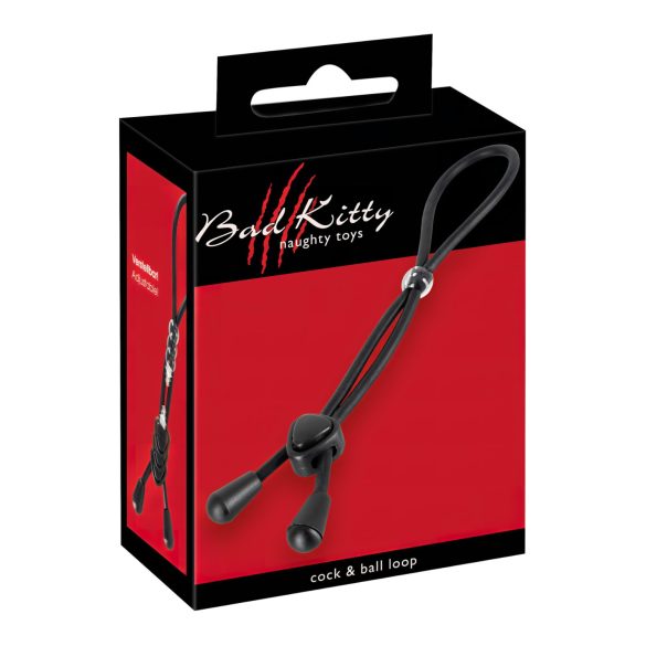 Bad Kitty - Anillo silicona pene y testículos (negro)