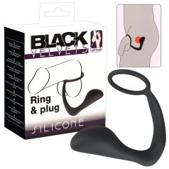   Black Velvets - plug anal con anillo para pene - silicona negra