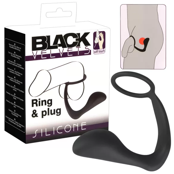 Black Velvets - plug anal con anillo para pene - silicona negra