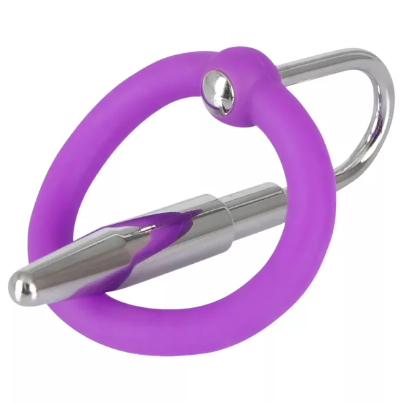 Plug uretral para pene - anillo de glande de silicona con dilatador cónico (lila‑plata)