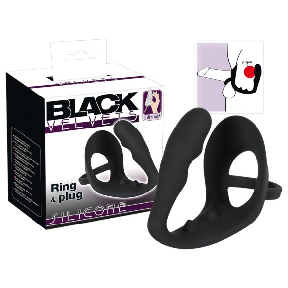 Dildo anal con anillo pene y testículos Black Velvet (negro)