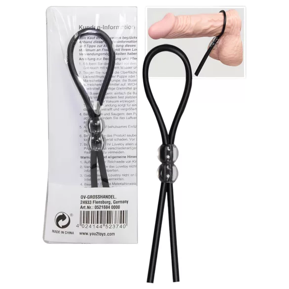 You2Toys - Anillo para pene ajustable con perlas - silicona negra