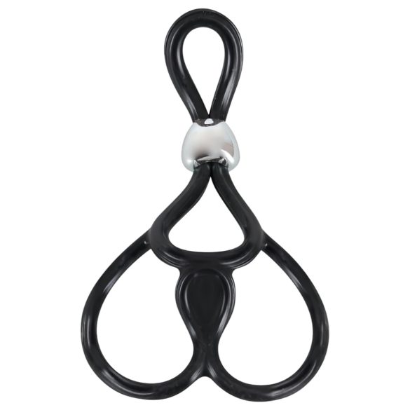 You2Toys - Anillo triple ajustable pene y testículos - silicona negra