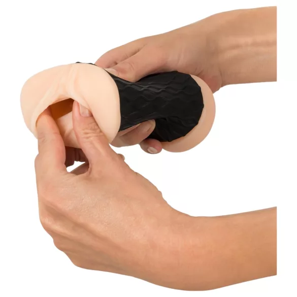 Nature Skin - masturbador doble orificio vagina y ano - color natural y negro