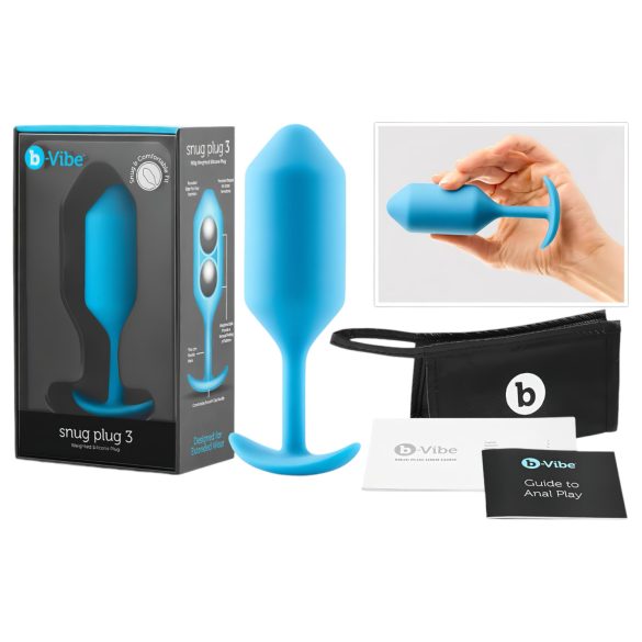 b-vibe - plug anal con dos bolas - 180g - silicona azul