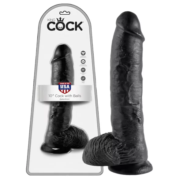 King Cock - Consolador realista con testículos - 25 cm - negro