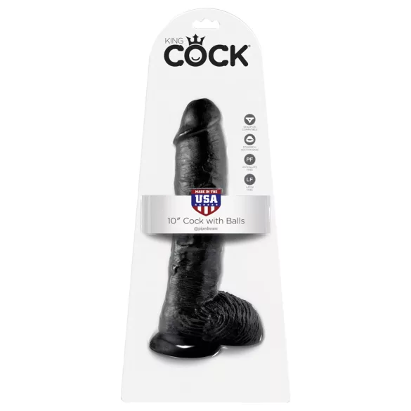 King Cock - Consolador realista con testículos - 25 cm - negro