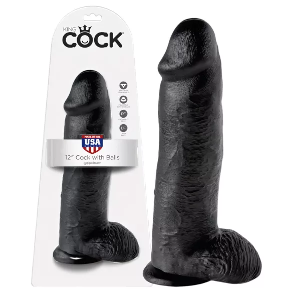 King Cock - dildo realista grande con testículos - 30 cm - negro