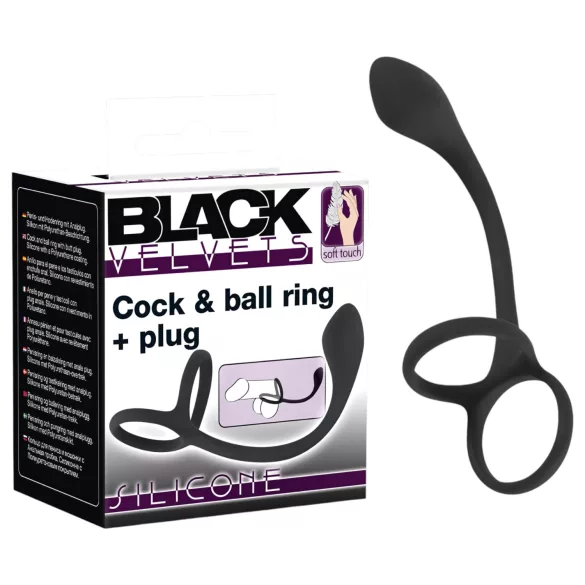 Black Velvets - consolador anal con anillo pene y testículos - silicona negra