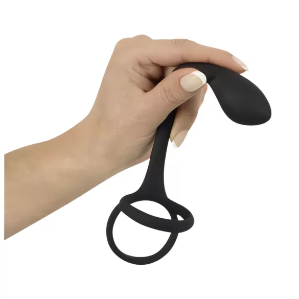 Black Velvets - consolador anal con anillo pene y testículos - silicona negra