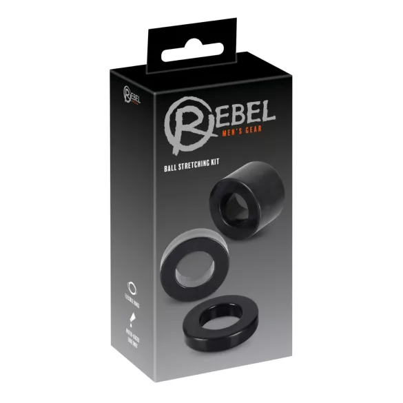 Rebel Ball - anillo para pene y testículos - set con extensor - negro