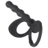 Black Velvets - anillo para pene y testículos con plug anal - silicona negra