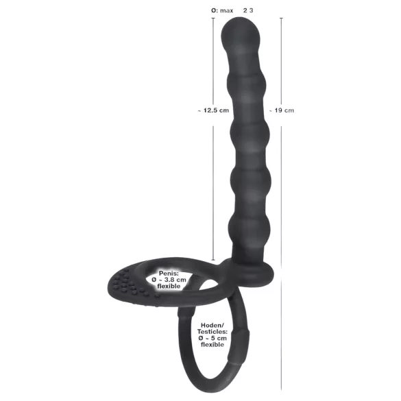Black Velvets - anillo para pene y testículos con plug anal - silicona negra