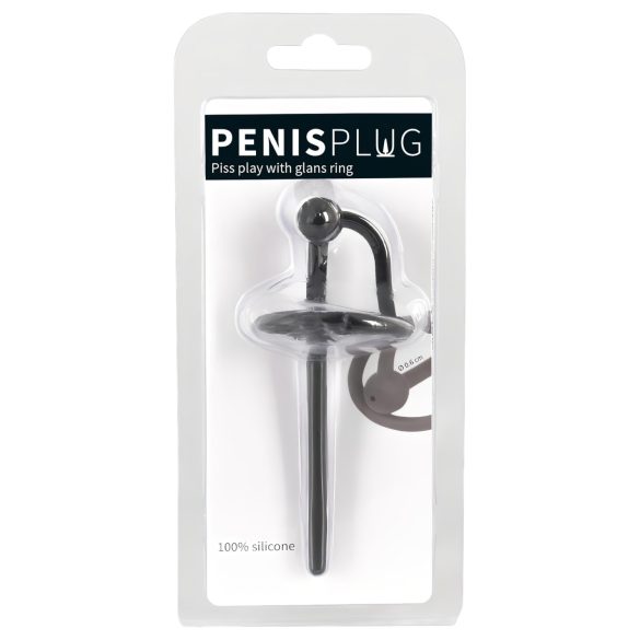 Plug pene silicona con anillo y sonda uretral hueca (negro)