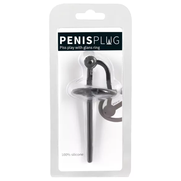 Penisplug - dilatador uretral hueco con anillo para el glande - silicona negra