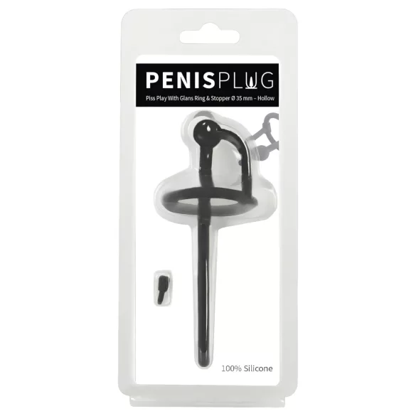 Penisplug - dilatador uretral de silicona con anillo para glande - negro 0,6mm