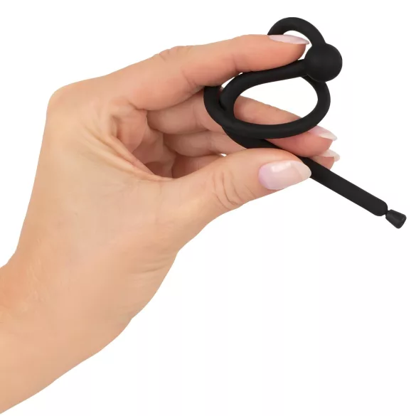 Penisplug - dilatador uretral de silicona con anillo para glande - negro 0,6mm