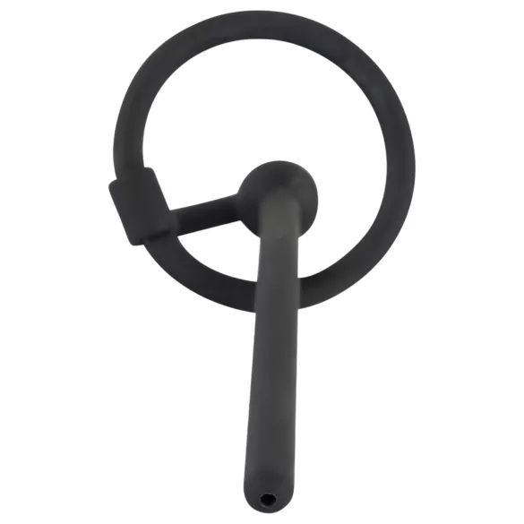 Penisplug - dilatador uretral de silicona con anillo para glande - negro 0,6mm