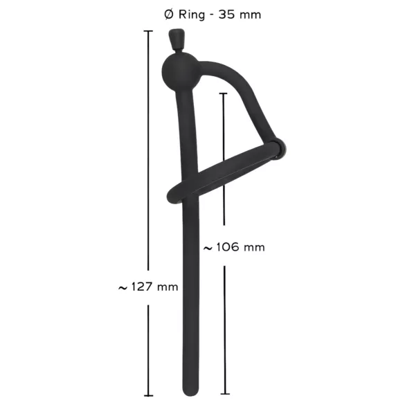 Penisplug - dilatador uretral de silicona con anillo para glande - negro 0,6mm
