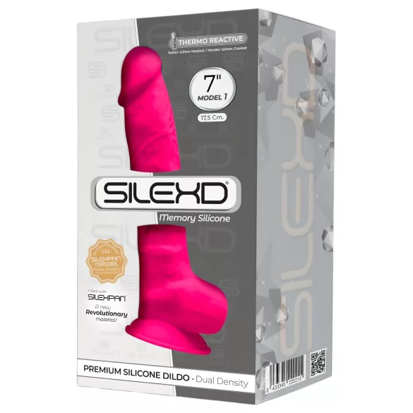 Silexd 7 - consolador con ventosa y testículos - 17,5 cm rosa