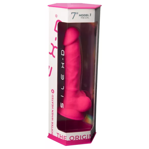 Silexd 7 - consolador con ventosa y forma de testículos - 17,5 cm (rosa)