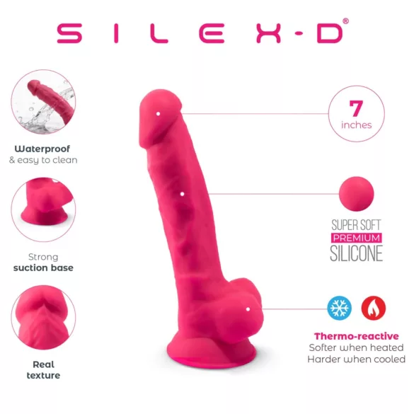 Silexd 7 - consolador con ventosa y forma de testículos - 17,5 cm (rosa)