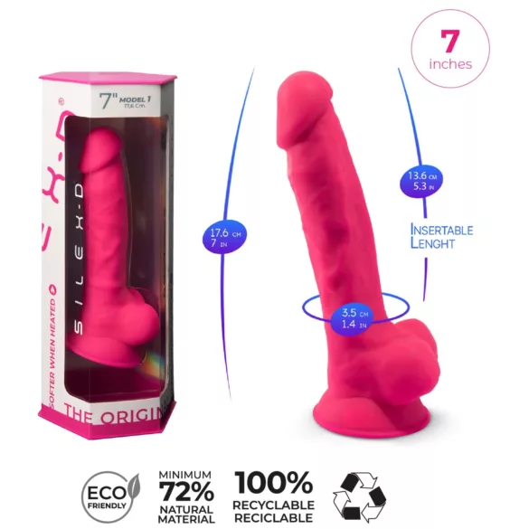Silexd 7 - consolador con ventosa y forma de testículos - 17,5 cm (rosa)