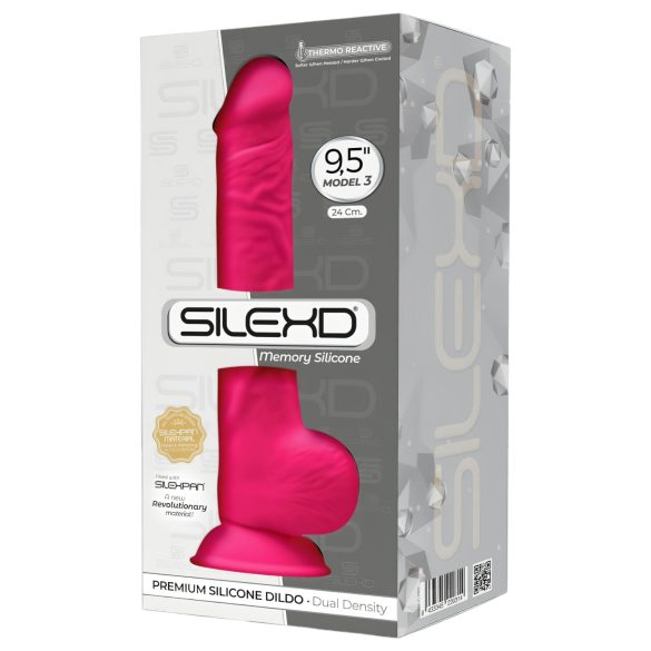 Silexd 9,5 - Consolador con ventosa y testículos 24cm (rosa)