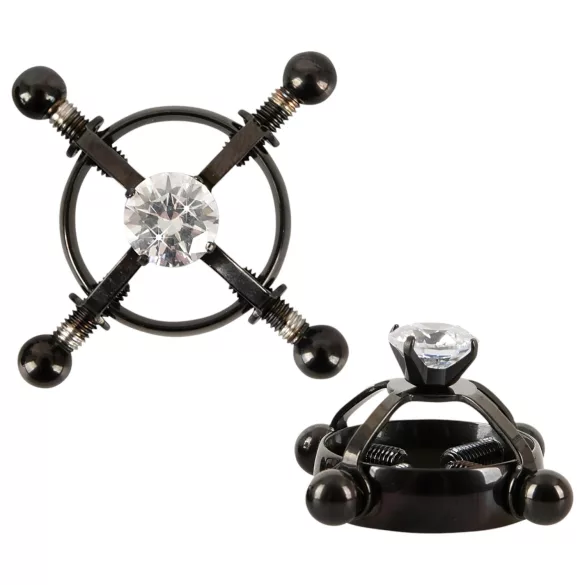 Bad Kitty - joyas para pezones twistados (con strass) - negro