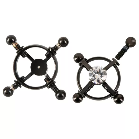 Bad Kitty - joyas para pezones twistados (con strass) - negro