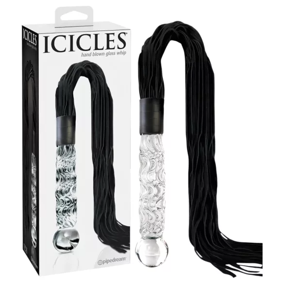 Icicles No. 38 - látigo de cuero y consolador de vidrio transparente-negro
