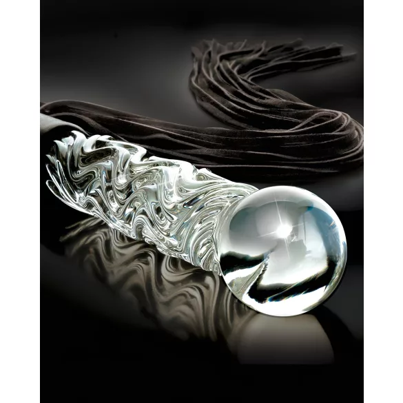 Icicles No. 38 - látigo de cuero y consolador de vidrio transparente-negro