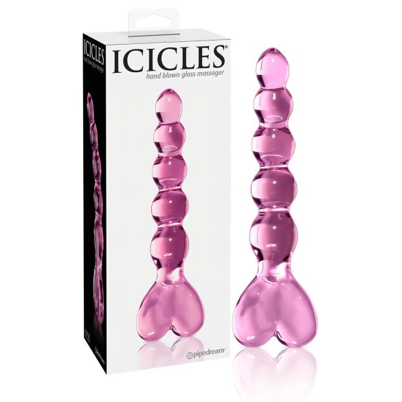 Icicles No. 43 - Dildo de Vidrio con Corazones y Perlas (rosado)