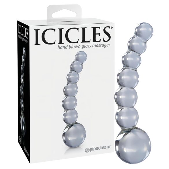 Icicles No. 66 - Consolador de vidrio arqueado con esferas (transparente)