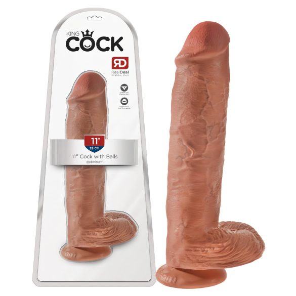 King Cock 11 - consolador con ventosa y testículos (28cm) - tono oscuro natural