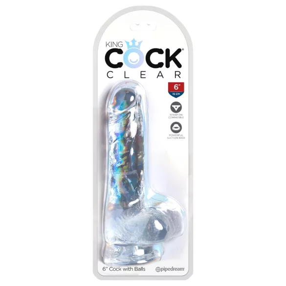 King Cock - Dildo con ventosa y testículos - transparente 15 cm