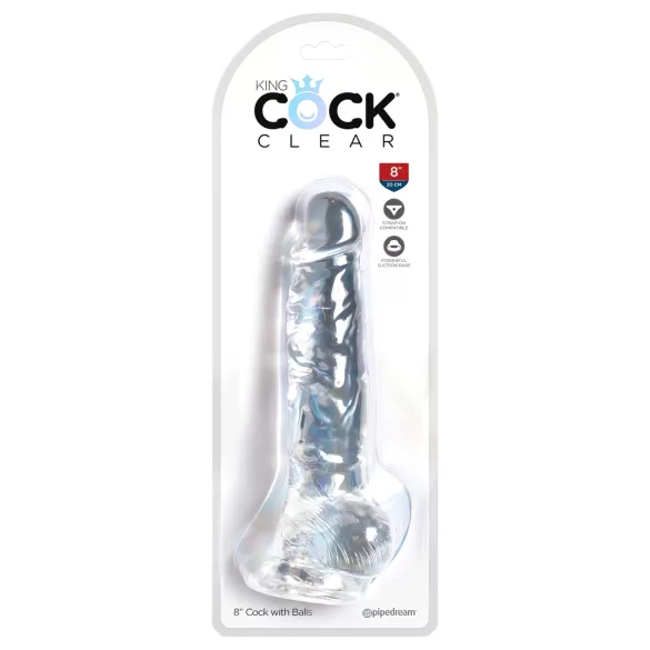 King Cock Clear 8 - consolador realista con ventosa y testículos 20cm