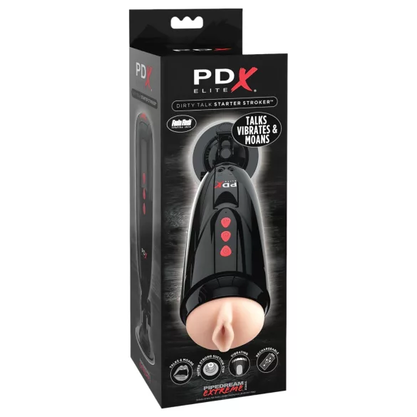 PDX Elite Dirty Talk - masturbador vaginal vibrador (negro)