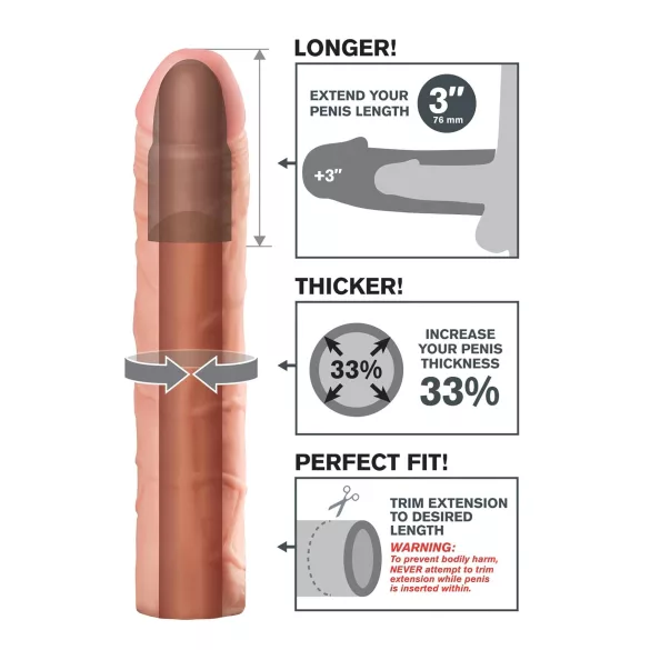 Pipedream - X-TENSION Perfect 3 - funda de pene realista (22,8 cm, color natural)