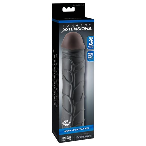 X-TENSION Mega 3 - funda pene realista - silicona negra - 22,8 cm