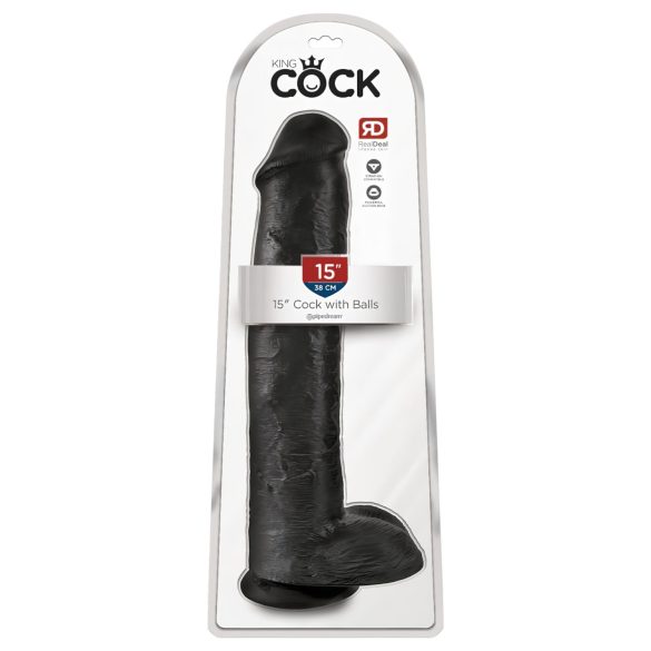 King Cock 15 - Consolador Negro con Ventosa y Testículos (38 cm)