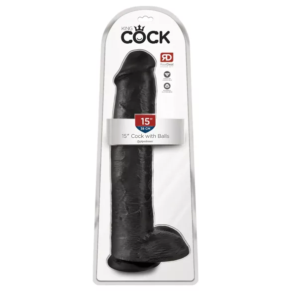 King Cock 15 - consolador con testículos y ventosa (38 cm, negro)