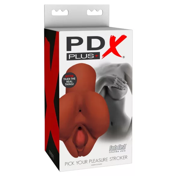 PDX Pick Your Pleasure - masturbador realista 2 en 1 (marrón)